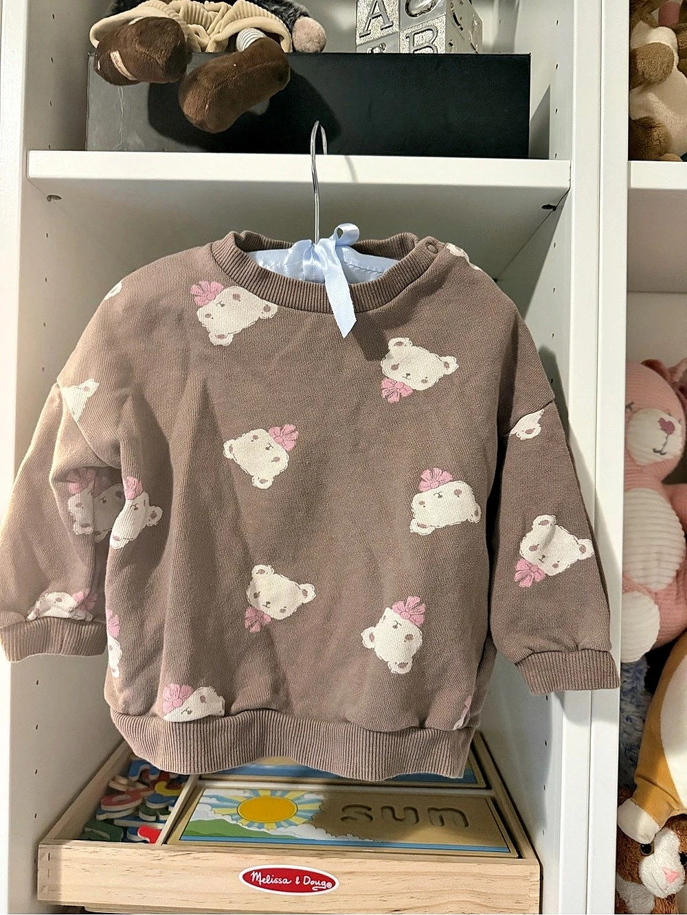 H&M Bear Print Sweatshirt Brown & Pink Baby 9-12M